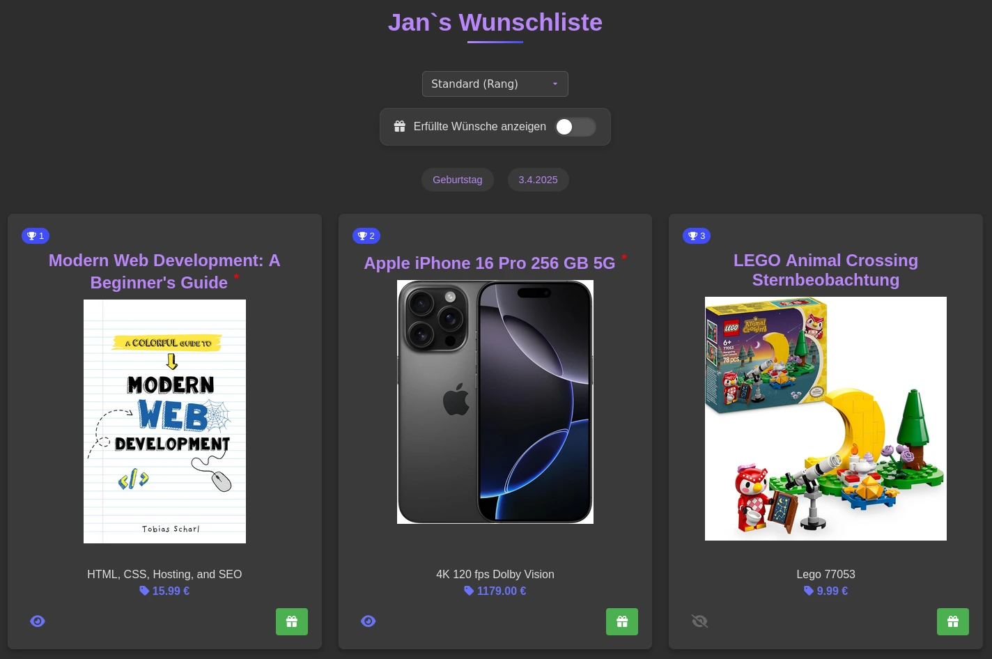 Wunschliste Vorschau Desktop